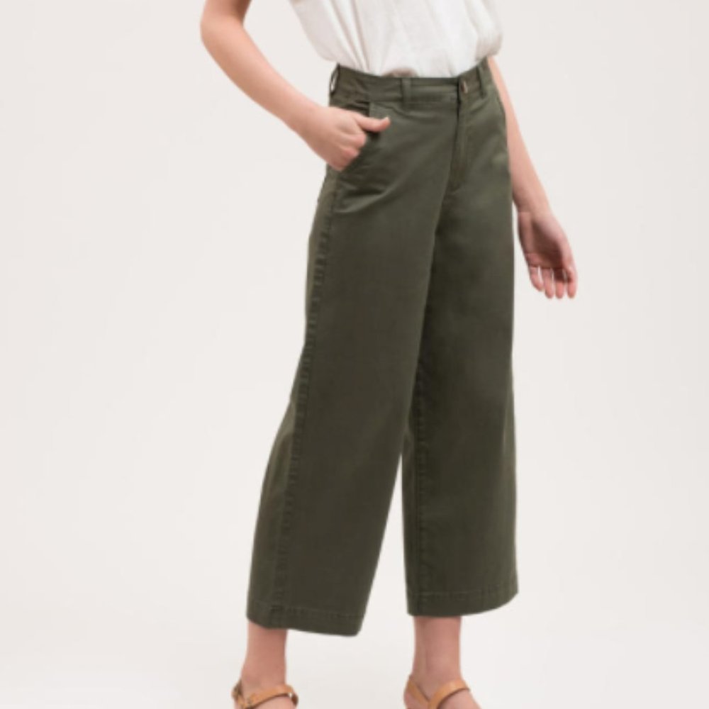 High Waisted Wide Leg Cropped Olive Pants
